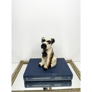 Vintage porcelain dog terrier decor, 1960s, mid-century retro, space age, shabby